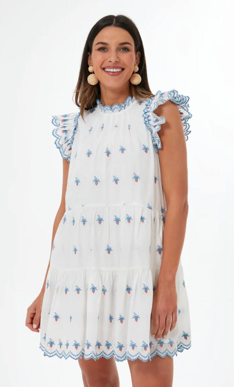 Sea New York Tuckernuck Cream Renee Embroidery Strawberry Scallop Mini Dress S